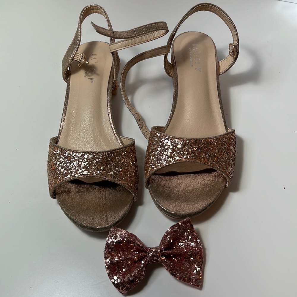 Girls Rose gold glitter heels + matching bow!